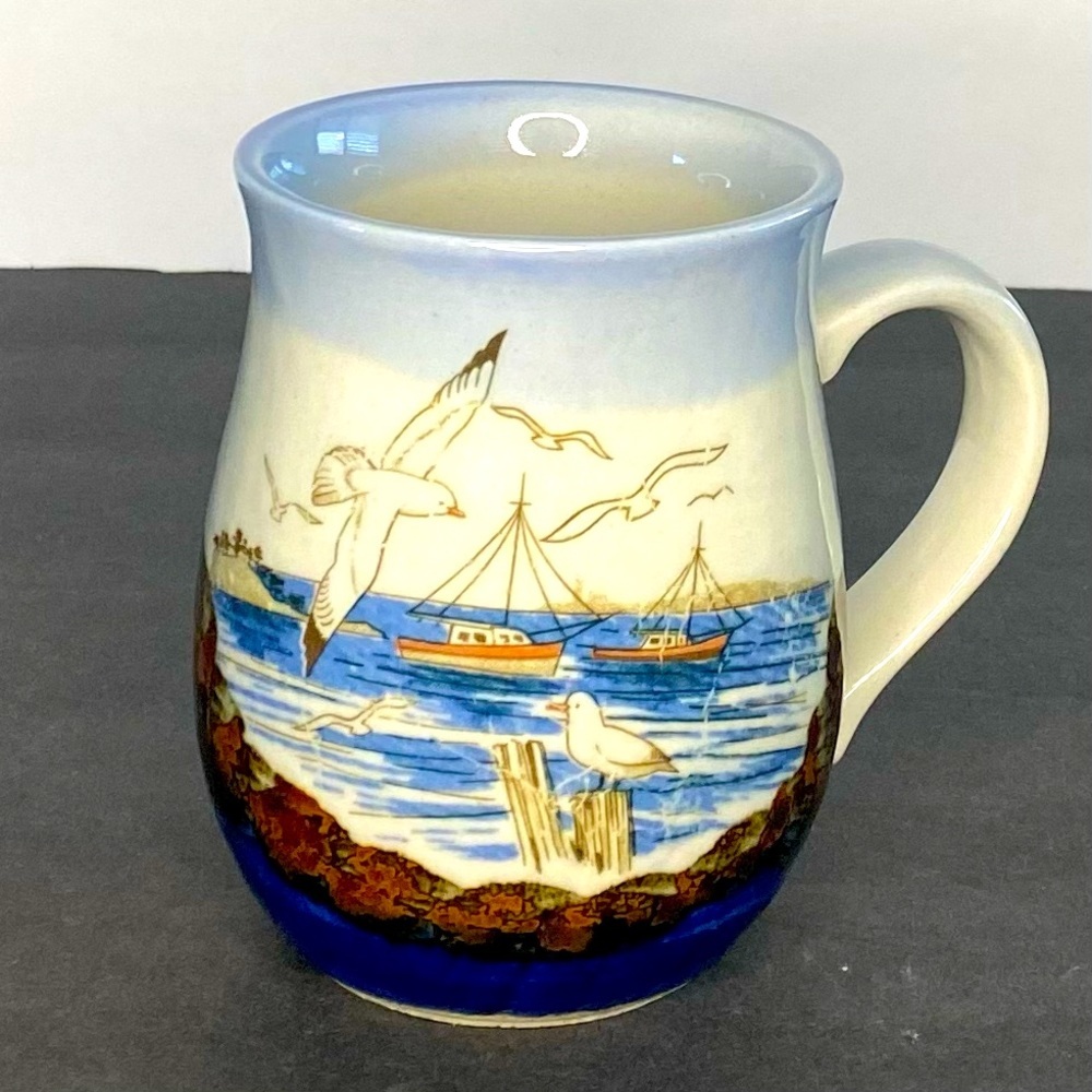 Otagiri Stoneware Coffee Mug Lighthouse Ocean Seagulls Blue Brown Gray 1…